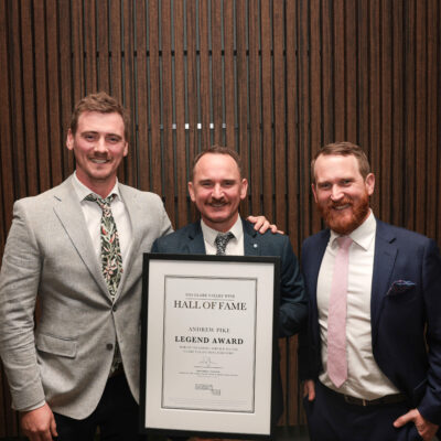 Stewart Pike, Jamie Pike and Alister Pike, accepting the Legend Award on behalf of their father, Andrew Pike (Pikes Wines)