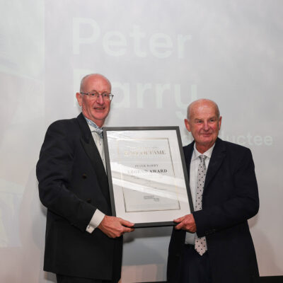 Peter Barry accepting his award